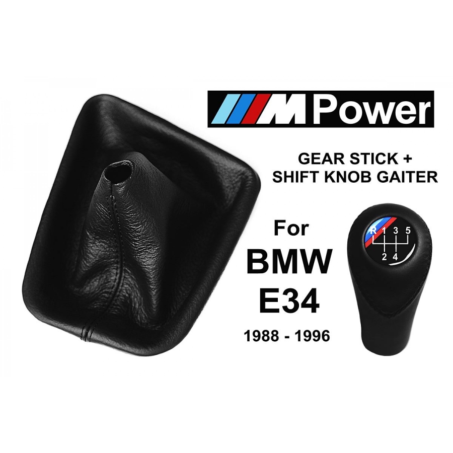 BMW E34 M Technic Leather Gear Shift Knob Stick 5 Speed Manual Transmission Shifter Lever & Gaiter Boot