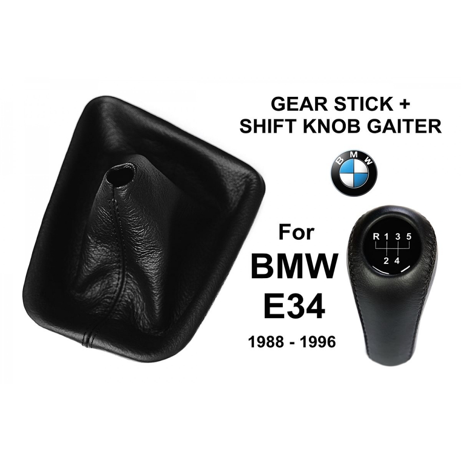 BMW E34 Leather Gear Shift Knob Stick 5 Speed Manual Transmission Shifter Lever & Gaiter Boot