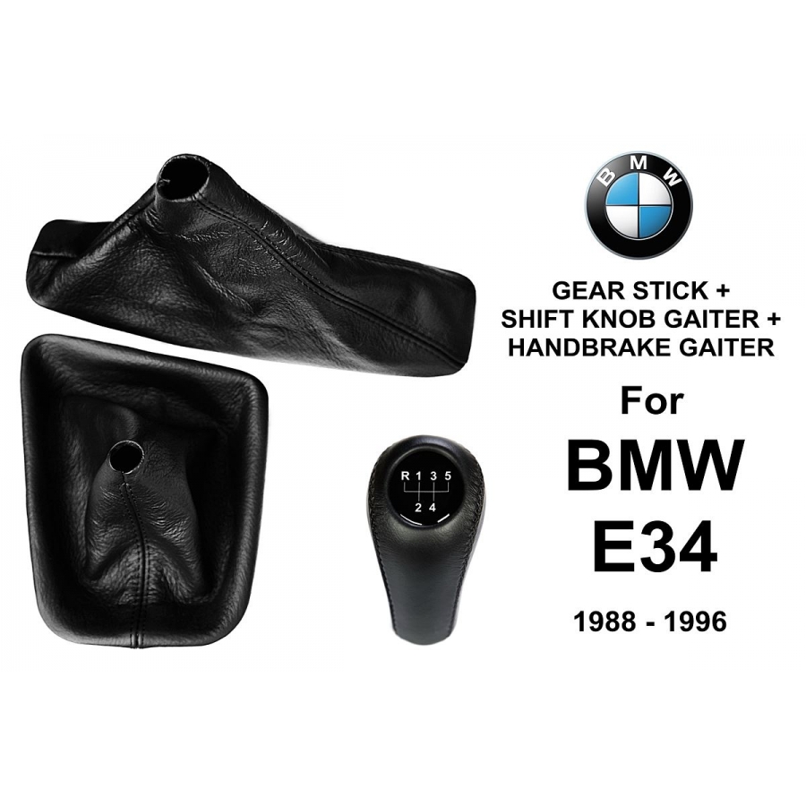 BMW E34 Leather Gear Shift Knob Stick 5 Speed Manual Transmission Shifter Lever + Handbrake + Gaiter Boot