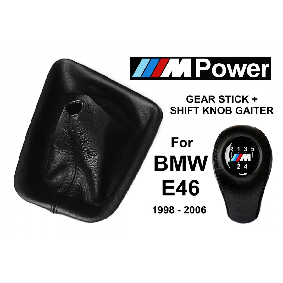 BMW E46 M Sport Leather Gear Shift Knob Stick 5 Speed Manual Transmission Shifter Lever & Gaiter Boot