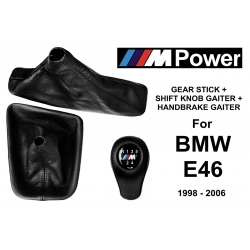 BMW E46 M Sport Leather Gear Shift Knob Stick 5 Speed Manual Transmission Shifter Lever + Handbrake + Gaiter Boot