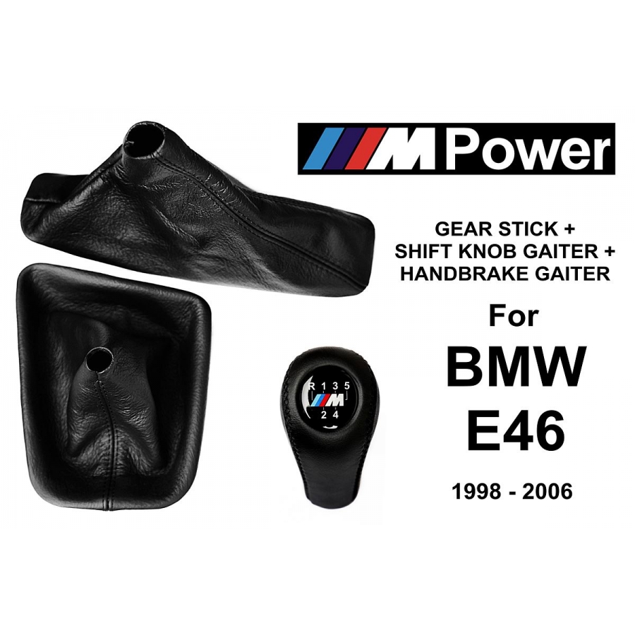 BMW E46 M Sport Leather Gear Shift Knob Stick 5 Speed Manual Transmission Shifter Lever + Handbrake + Gaiter Boot