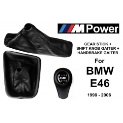 BMW E46 M Sport Leather Gear Shift Knob Stick 6 Speed Manual Transmission Shifter Lever + Handbrake + Gaiter Boot