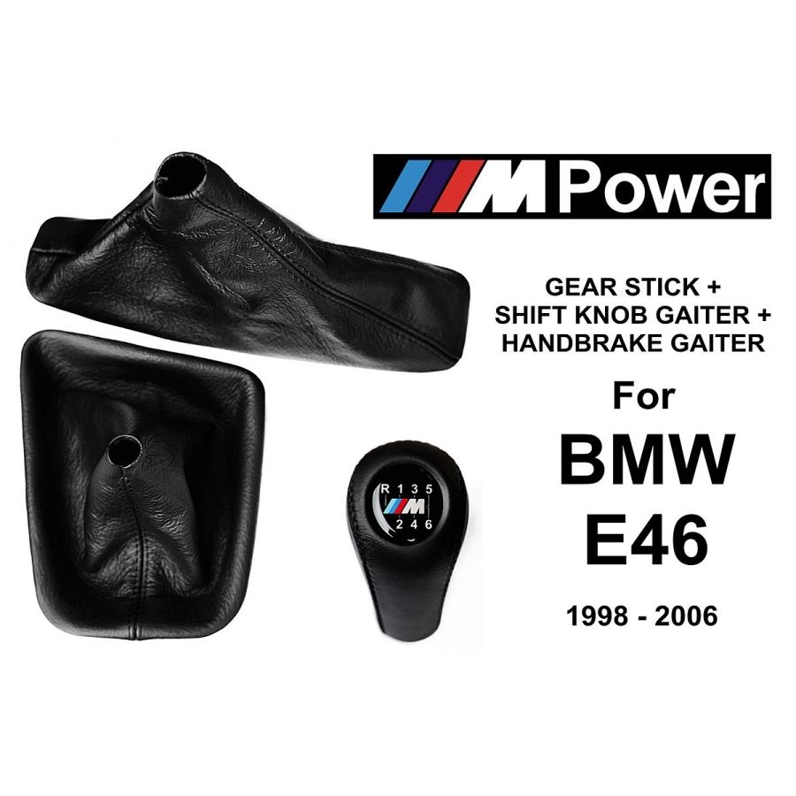 BMW E46 M Sport Leather Gear Shift Knob Stick 6 Speed Manual Transmission Shifter Lever + Handbrake + Gaiter Boot