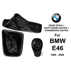 BMW E46 Leather Gear Shift Knob Stick 6 Speed Manual Transmission Shifter Lever + Handbrake + Gaiter Boot