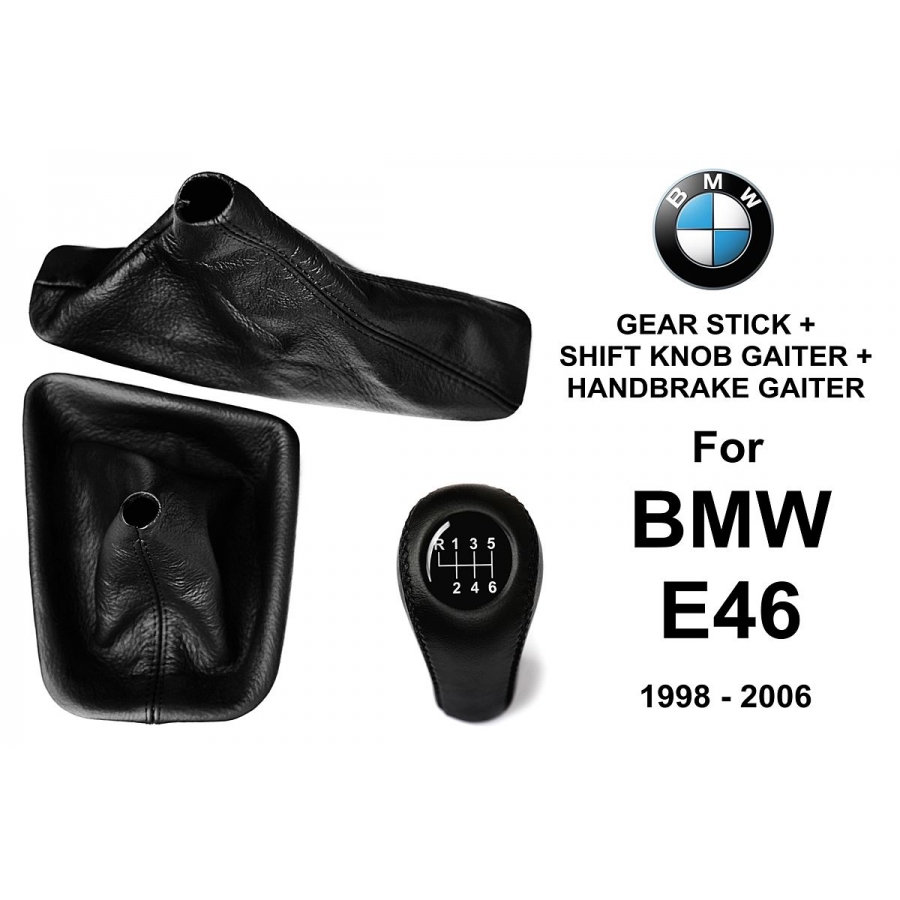 BMW E46 Leather Gear Shift Knob Stick 6 Speed Manual Transmission Shifter Lever + Handbrake + Gaiter Boot