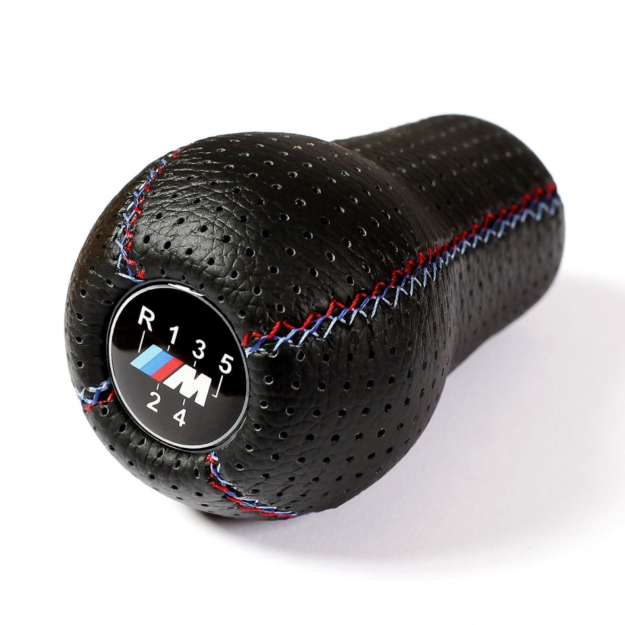 BMW Black Punched Leather M Technic Tri Color ///M stitched Shift Knob Stick 5 Speed Manual Gearbox Shifter Lever