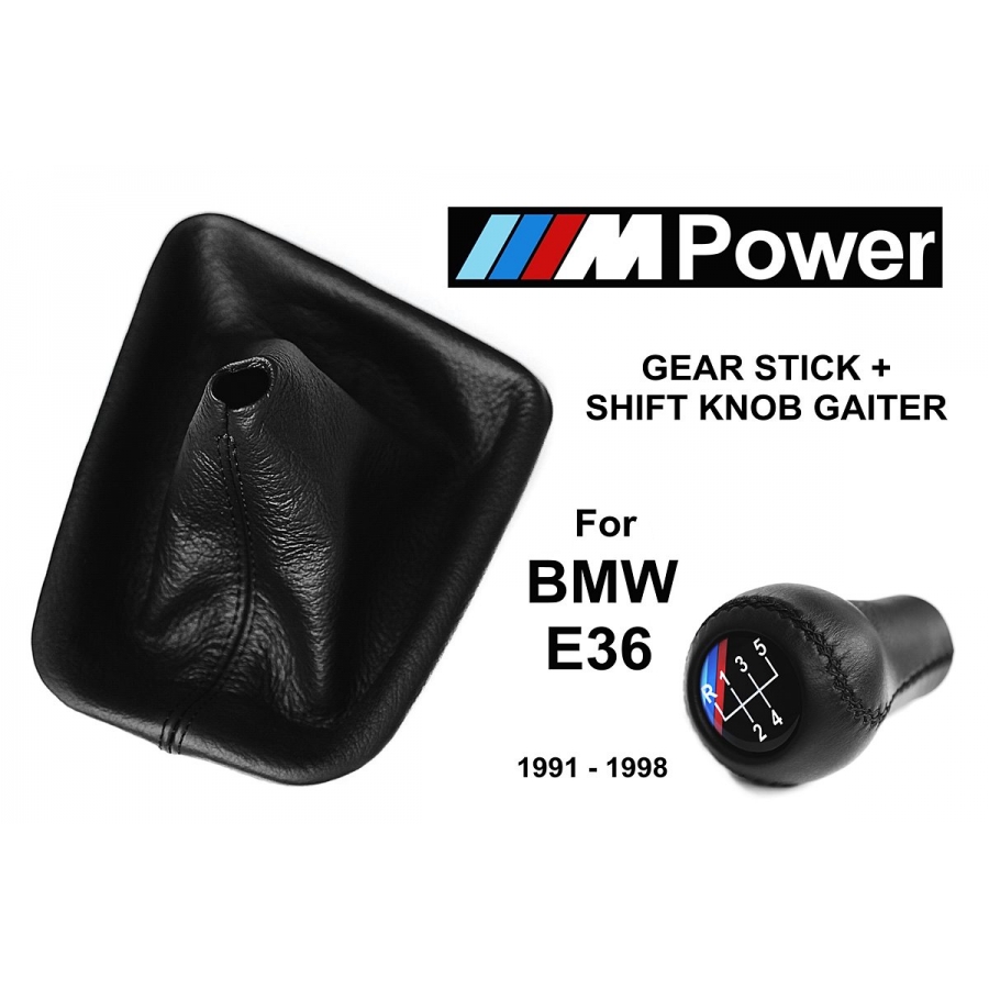 BMW E36 M Technic Leather Short Gear Shift Knob Stick 5 Speed Manual Transmission Shifter Lever & Gaiter Boot