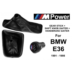 BMW E36 M Technic Leather Short Gear Shift Knob Stick 5 Speed Manual Transmission Shifter Lever + Handbrake + Gaiter Boot