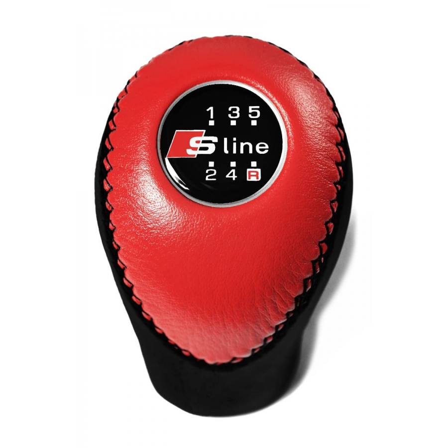 Audi S-Line Red/Black Leather Screw-On Type Gear Shift Knob Stick 5 Speed Manual Transmission Shifter Lever