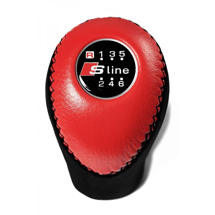 Audi S-Line Red/Black Leather Screw-On Type Gear Shift Knob Stick 6 Speed Manual Transmission Shifter Lever