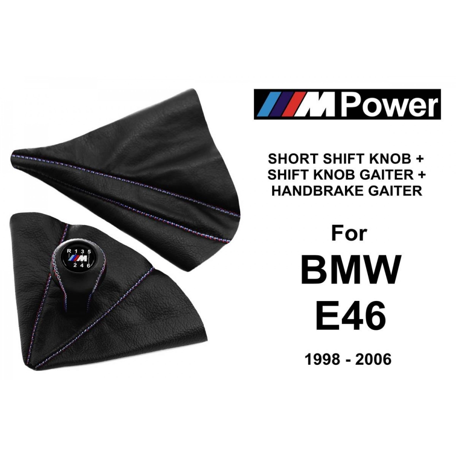 BMW E46 M Sport M Stitched Leather Short Shift Knob 5 Speed + Handbrake + Gaiter Boot