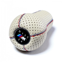 BMW White Punched Leather M Technic Tri Color ///M stitched Gear Shift Knob Stick 5 Speed Manual Transmission Shifter Lever
