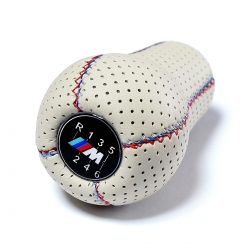 BMW White Punched Leather M Sport Tri Color ///M stitched Gear Shift Knob Stick 6 Speed Manual Gearbox Shifter Lever