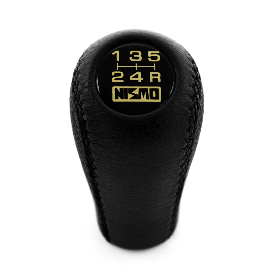 Nissan Nismo Old School Logo Leather Gear Shift Knob Stick 5 Speed Manual Transmission Shifter Lever Screw-On Type M10xP1.25