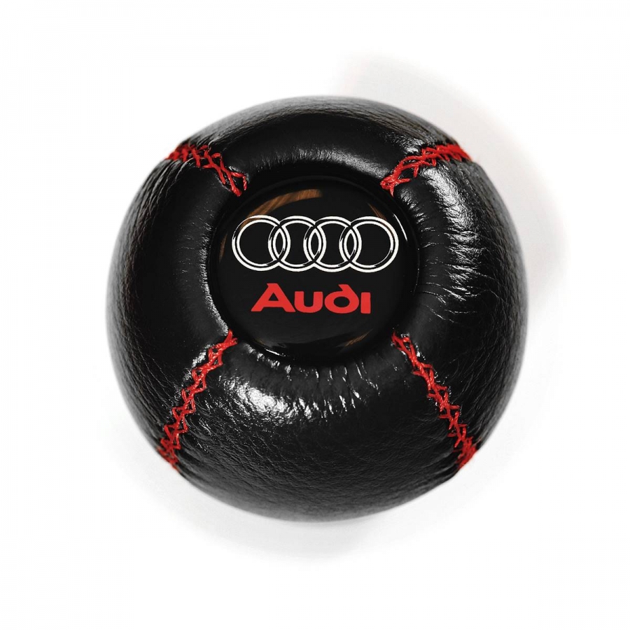 Audi Red Logo With Red Stitching Leather Gear Shift Knob Stick 5/6 Speed Manual Transmission Shifter Lever Screw-On Type