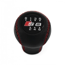 Audi A8 S8 4D D2 Red Stitch Leather Gear Shift Knob Stick 6 Speed Manual Transmission Shifter Lever Screw-On Type M12x1.5