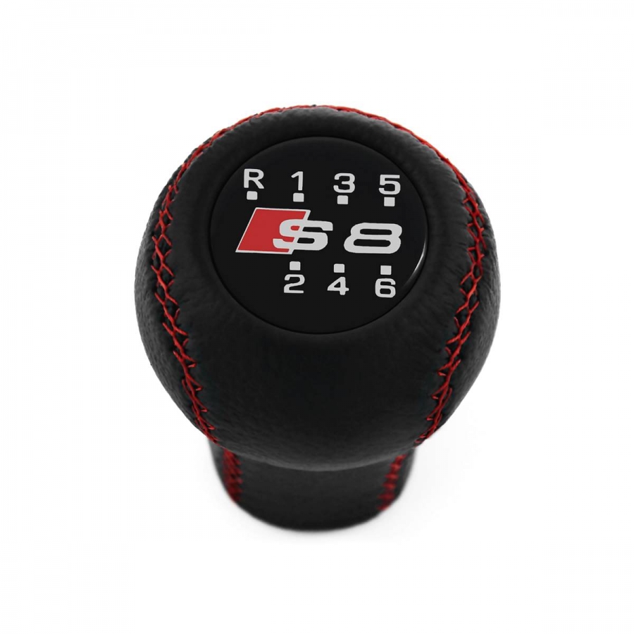Audi A8 S8 4D D2 Red Stitch Leather Gear Shift Knob Stick 6 Speed Manual Transmission Shifter Lever Screw-On Type M12x1.5