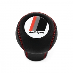 Audi Sport Emblem Red Stitch Leather Gear Shift Knob Stick 5/6 Speed Manual Transmission Shifter Lever Screw-On Type M12x1.5