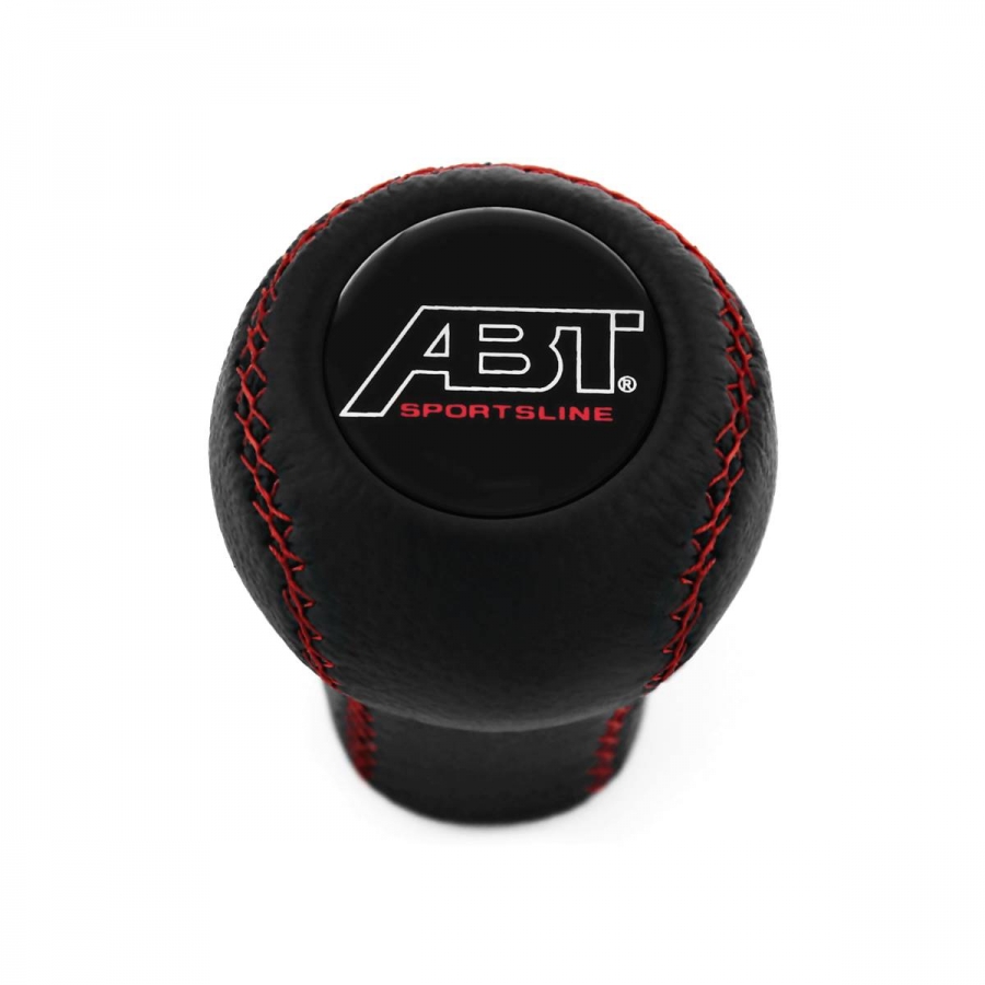 Audi ABT Emblem Red Stitch Leather Gear Shift Knob Stick 5/6 Speed Manual Transmission Shifter Lever Screw-On Type M12x1.5