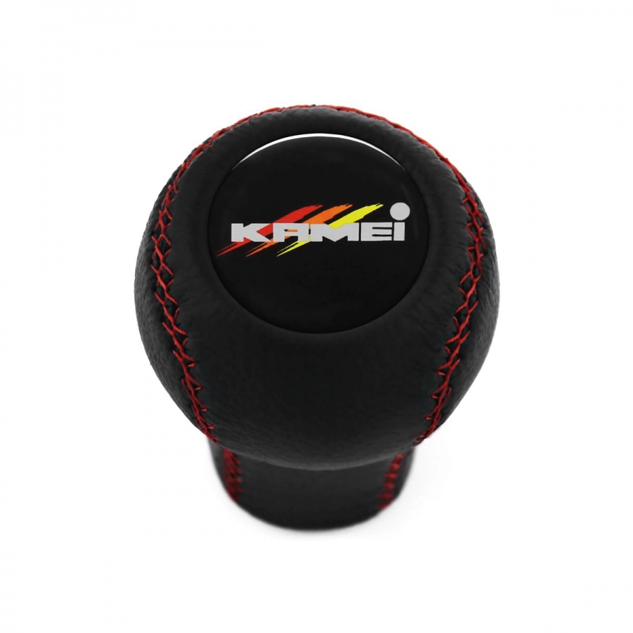 Audi Kamei Emblem Red Stitch Leather Gear Shift Knob Stick 5/6 Speed Manual Transmission Shifter Lever Screw-On Type M12x1.5