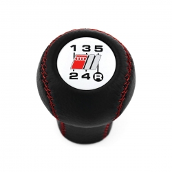 Audi S Sport White Emblem Red Stitch Leather Shift Knob Stick 5 Speed Manual Transmission Shifter Lever Screw-On Type M12x1.5