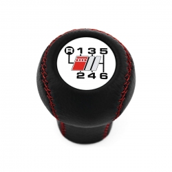 Audi Sport White Emblem Red Stitched Leather Shift Knob 6 Speed Manual Transmission Shifter Lever Screw-On Type M12x1.5