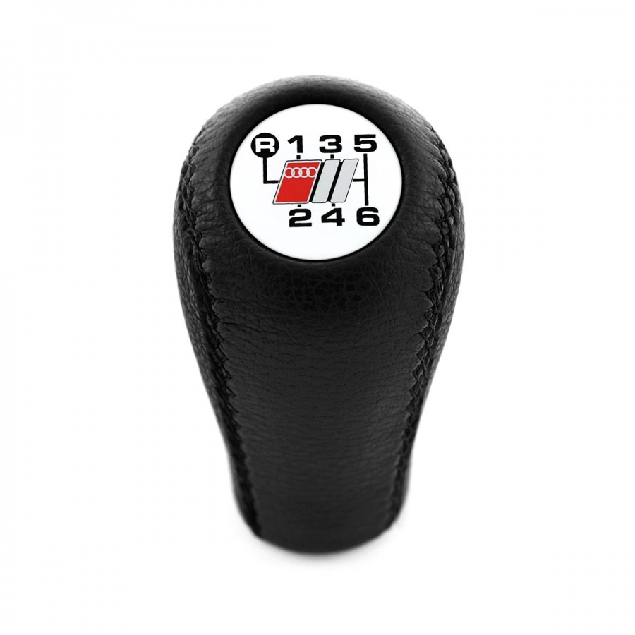 Audi S3 S4 S6 S8 White Emblem Leather Gear Shift Knob Stick 6 Speed Manual Transmission Shifter Lever Screw-On Type M12x1.5