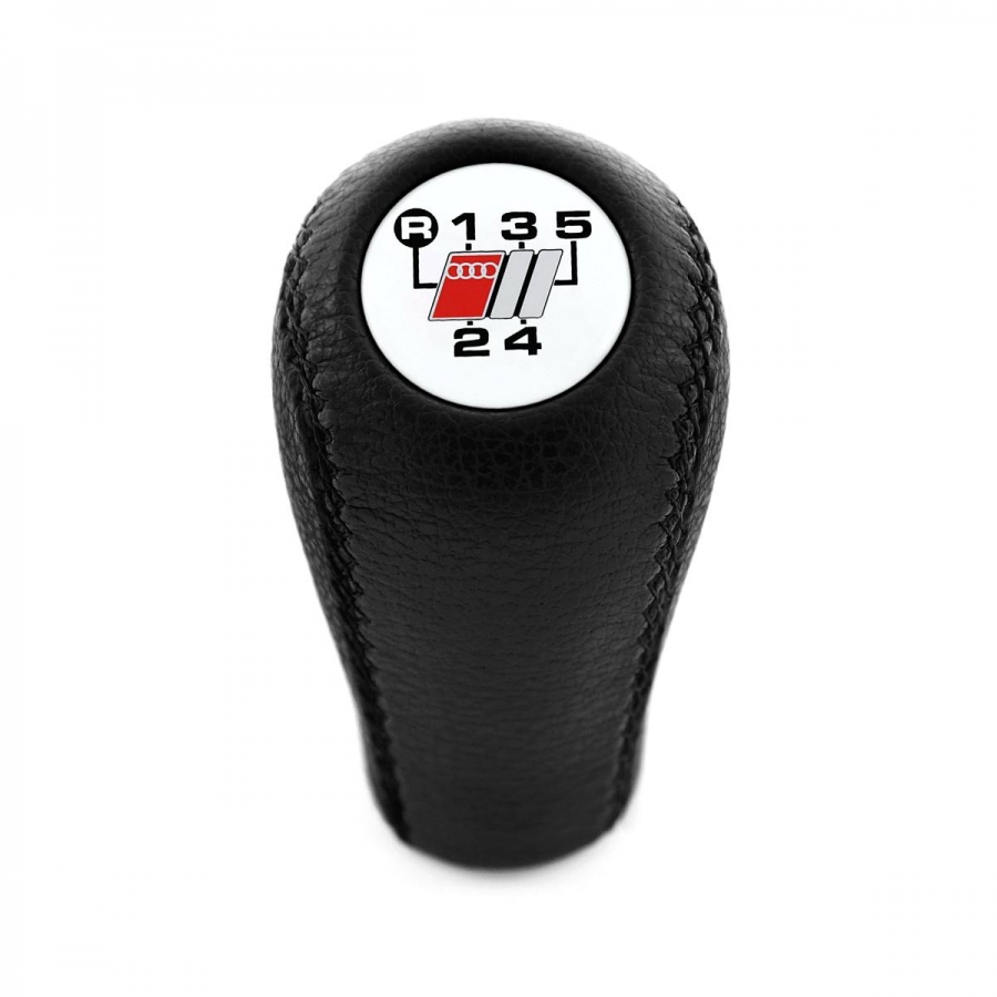 Audi S4 S6 C4 4A 100 S4 UR-S4 Plus S6 Plus UR-S6 C4 Avant 4A9 White Emblem Leather Gear Shift Knob 5 Speed Screw-On Type M12x1.5