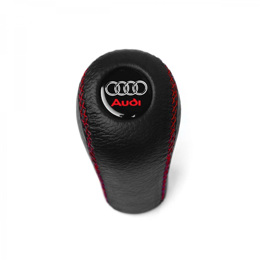 Audi Red Logo Red Stitch Leather Gear Stick Shift Knob 4-5-6 Speed Manual Transmission Shifter Lever Screw-On Type M12x1.5