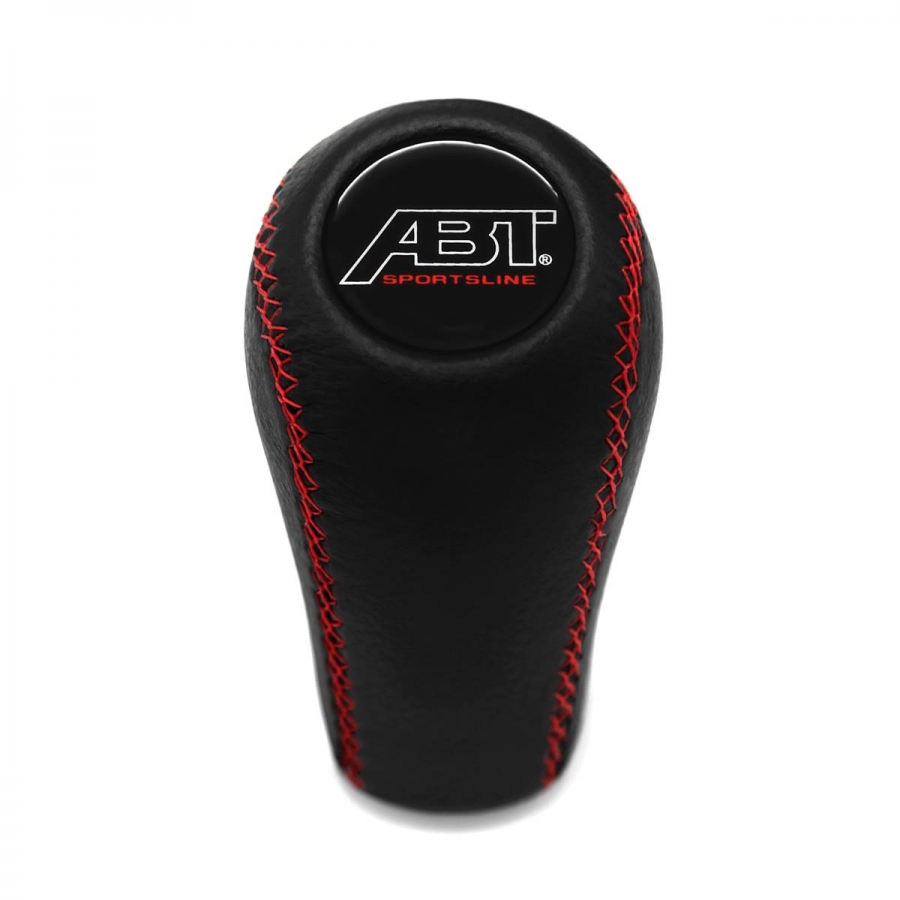 Audi ABT Emblem Red Stitch Leather Gear Shift Knob Stick 5-6 Speed Manual Transmission Shifter Lever Screw-On Type M12x1.5