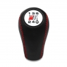 Audi S White Emblem Sport Red Stitch Genuine Leather Gear Stick Shift Knob 5 Speed Manual Transmission Screw-On Type M12x1.5