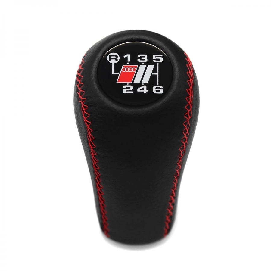 Audi Sport Red Stitched Leather Gear Shift Knob 6 Speed Manual Transmission Shifter Lever Screw-On Type M12x1.5