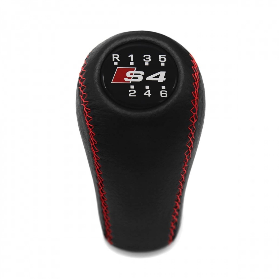 Audi S4 C4 A4 B5 Red Stitch Leather Gear Shift Knob Stick 6 Speed Manual Transmission Shifter Lever Screw-On Type M12x1.5
