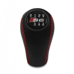 Audi S6 A6 C4 C5 Red Stitch Leather Gear Shift Knob Stick 6 Speed Manual Transmission Shifter Lever Screw-On Type M12x1.5