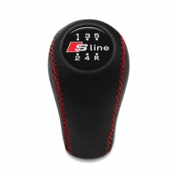 Audi S-Line Red Stitch Leather Gear Shift Knob Stick 5 Speed Manual Transmission Shifter Lever Screw-On Type M12x1.5