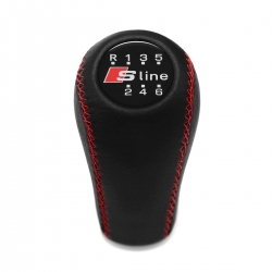 Audi S-Line Red Stitch Leather Gear Shift Knob Stick 6 Speed Manual Transmission Shifter Lever Screw-On Type M12x1.5