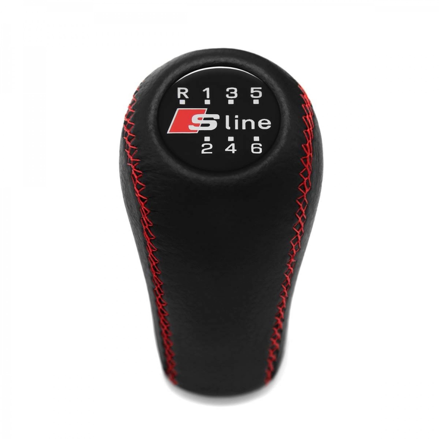 Audi S-Line Red Stitch Leather Gear Shift Knob Stick 6 Speed Manual Transmission Shifter Lever Screw-On Type M12x1.5