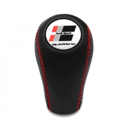 Audi Sport Quattro Red Stitch Leather Gear Shift Knob Stick 5-6 Speed Manual Transmission Shifter Lever Screw-On Type M12x1.5