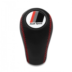 Audi Sport Emblem Red Stitch Leather Gear Shift Knob Stick 5-6 Speed Manual Transmission Shifter Lever Screw-On Type M12x1.5