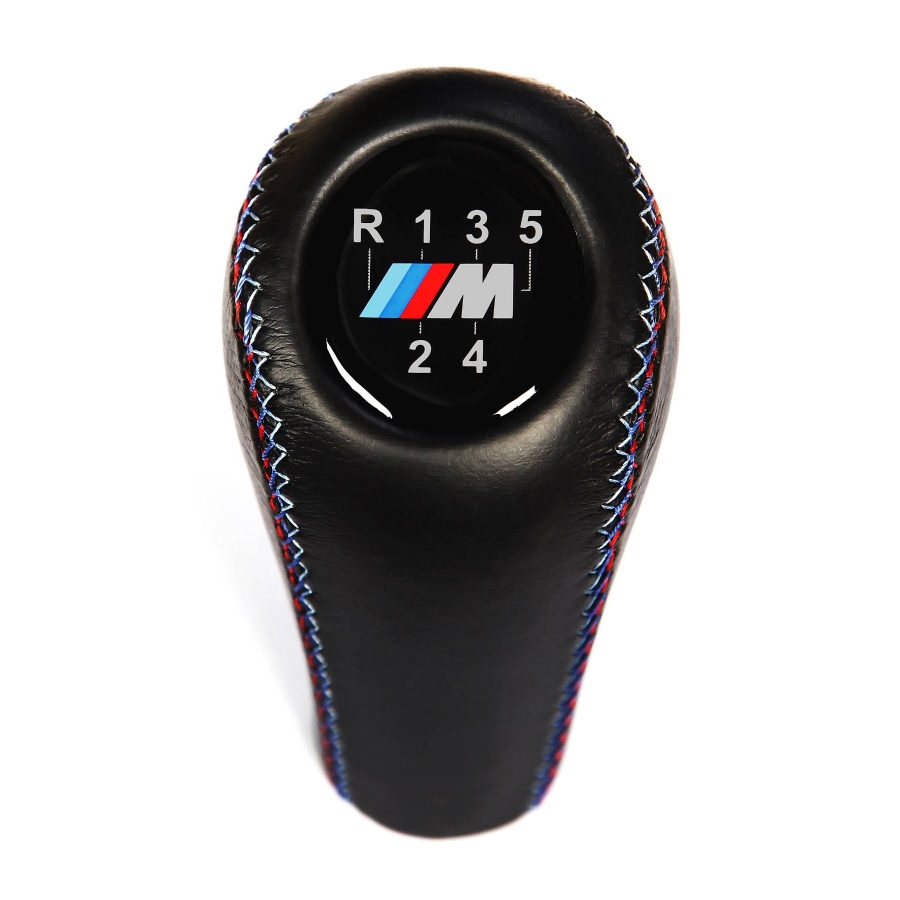 BMW M Sport Tri Color ///M stitched Leather Gear Shift Knob Stick 5 Speed Manual Transmission Shifter Lever