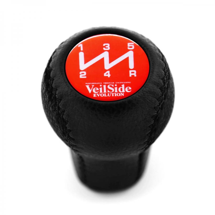 Nissan VeilSide Red Emblem Genuine Leather Short Shift Knob 5 Speed Manual Transmission Shifter Lever Screw-On Type M10xP1.25