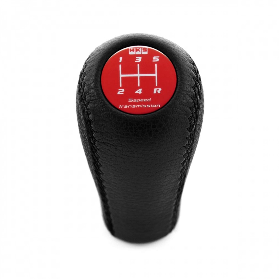 Mitsubishi HKS Red Genuine Leather Shift Knob 5 Speed Manual Transmission Gear Stick Shifter Lever M10x1.25 Screw-On Type