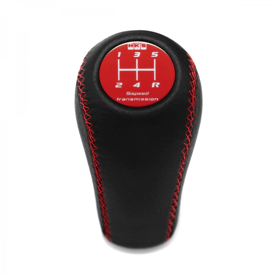 Mitsubishi HKS Red Genuine Leather Red Stitched Shift Knob 5 Speed MT Shifter Lever Screw-On Type M10x1.25