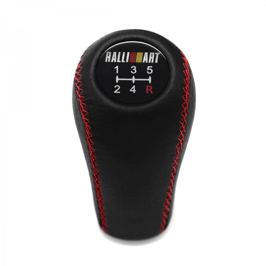 Mitsubishi Evo Ralliart Genuine Leather Red Stitched Gear Shift Knob 5 Speed MT Shifter Lever Screw-On Type M10x1.25