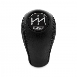 Nissan VeilSide Black Emblem Real Leather Gear Shift Knob 5 Speed Manual Transmission Shifter Lever Screw-On Type M10x1.25