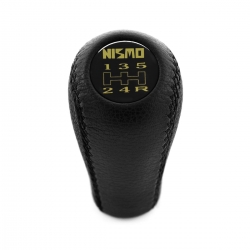 Nissan Nismo Vintage Emblem Gear Shift Knob 5 Speed Manual Transmission Genuine Leather Shifter Lever Screw-On Type M10x1.25
