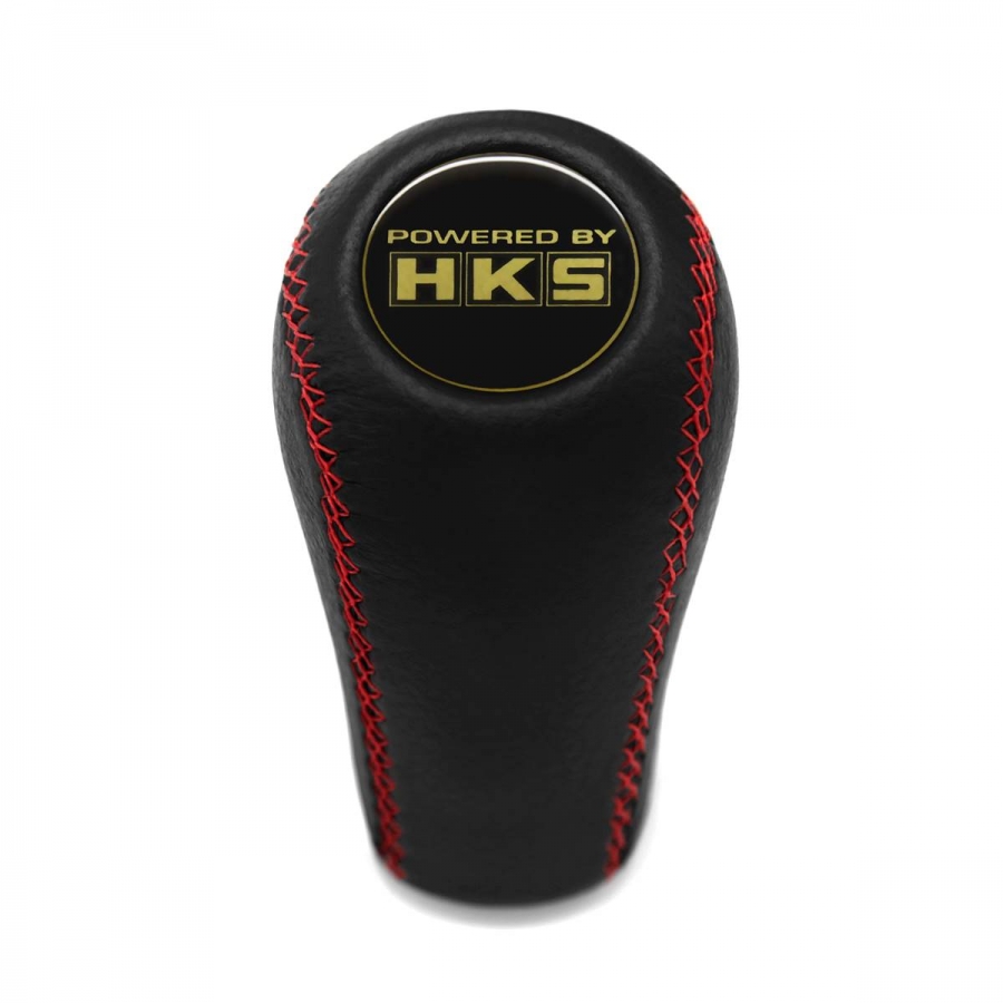 Nissan HKS Gear Stick Shift Knob 5 & 6 Speed Genuine Leather Red Stitched Manual Gearbox Shifter Lever Screw-On Type M10x1.25