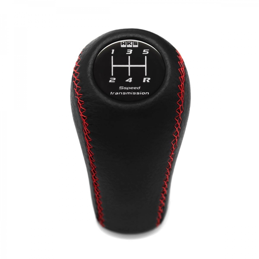 Nissan HKS Black Genuine Leather Red Stitch Gear Stick Shift Knob 5 Speed MT Shifter Lever Screw-On Type M10x1.25