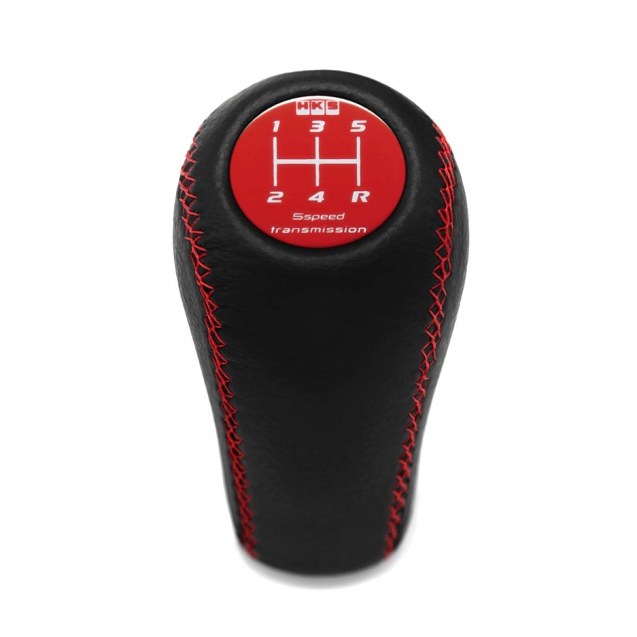 Nissan HKS Red Stitched Gear Stick Shift Knob 5 Speed Manual Transmission Genuine Leather Shifter Lever Screw-On Type M10x1.25
